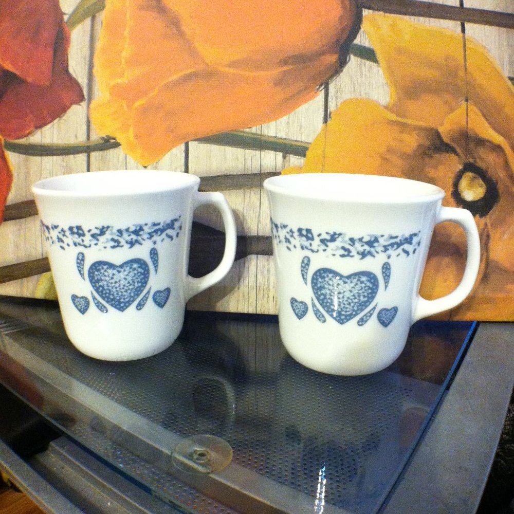 Corning Blue Hearts Mugs